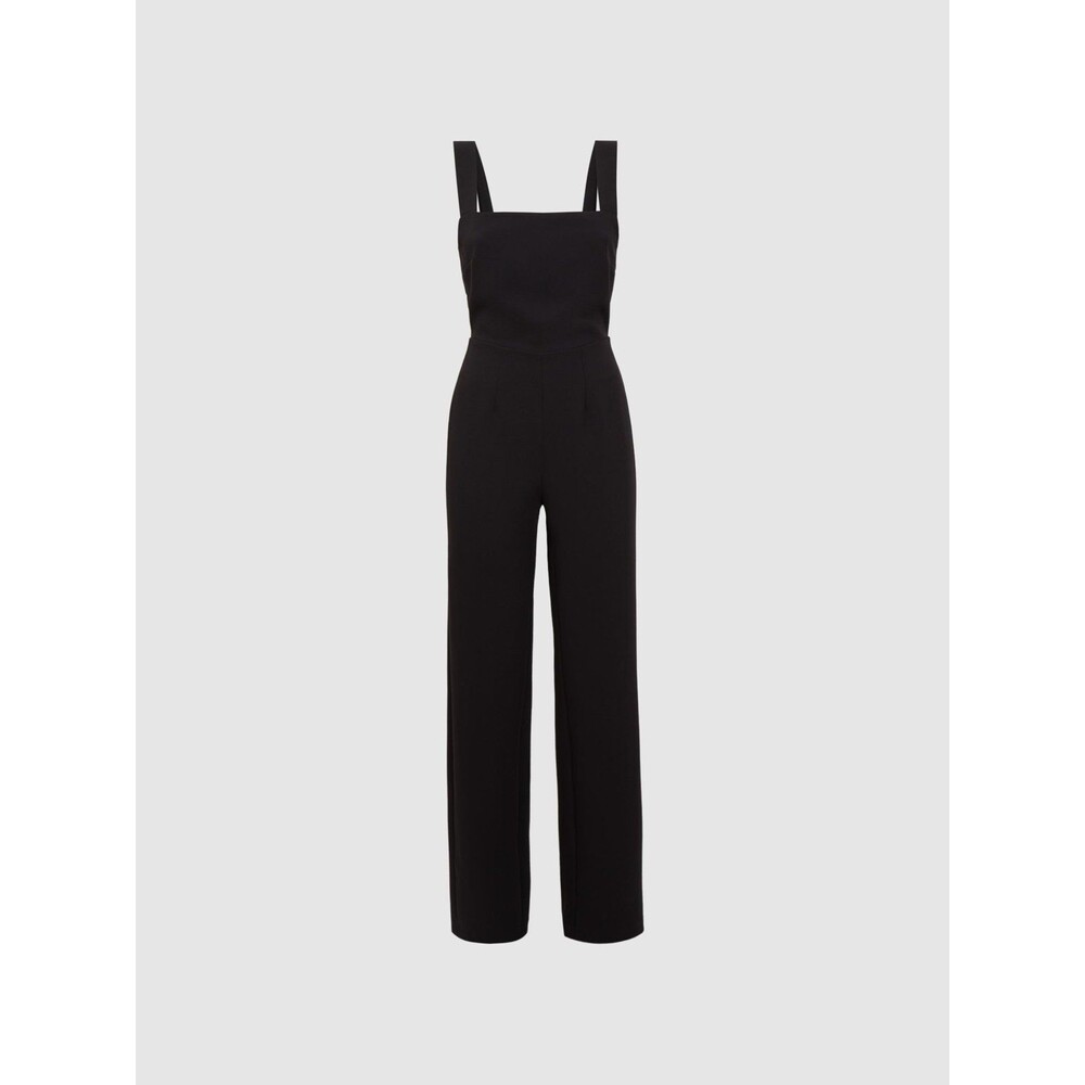 NWT Good American Women's Black Luxe Square Neck Tailored Wide Leg Jumpsuit 0
